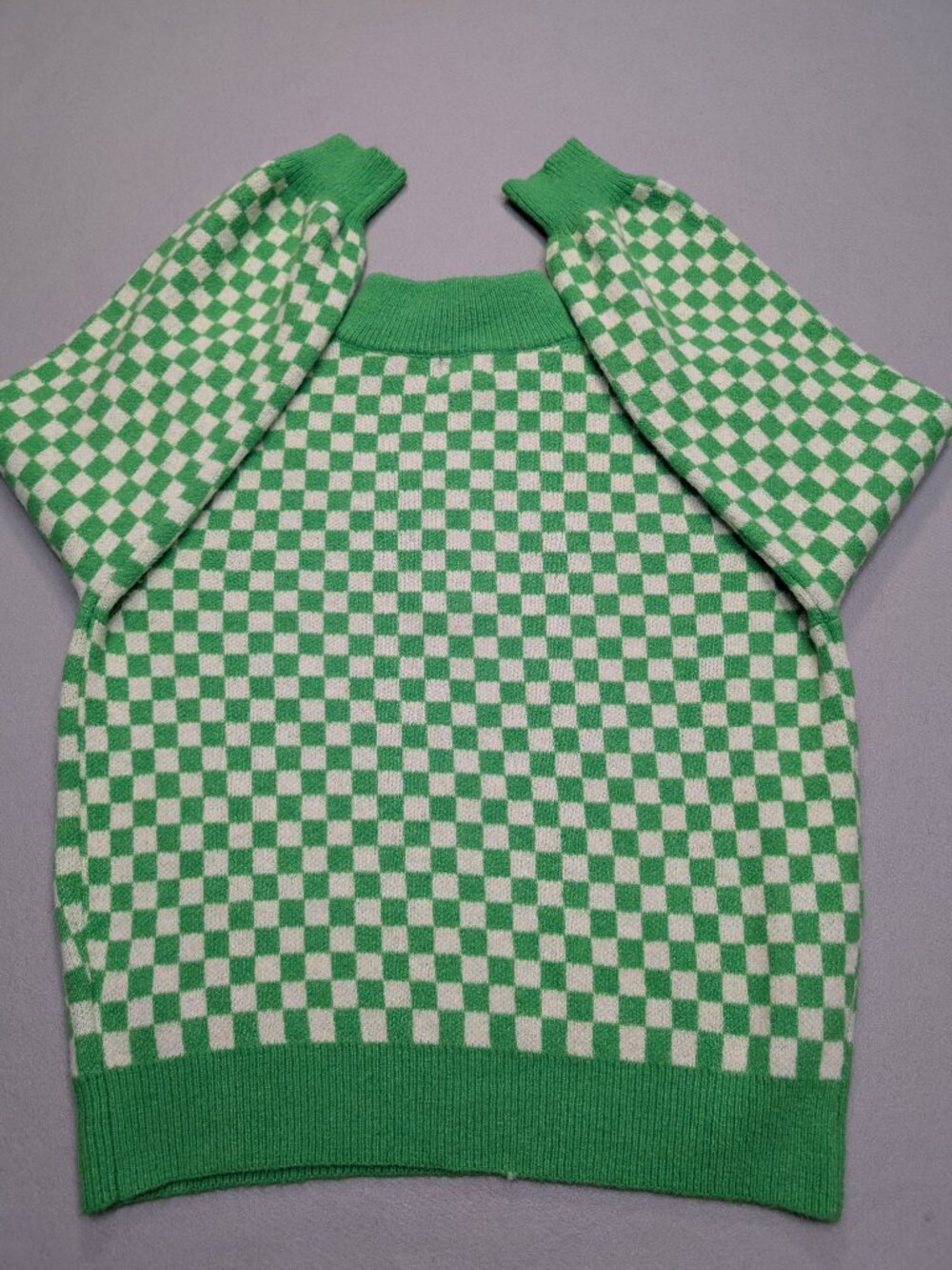 FRNCH Paris Green Checkerboard Sweater L - Picture 2 of 9